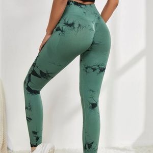 Green and black tie dye leggings